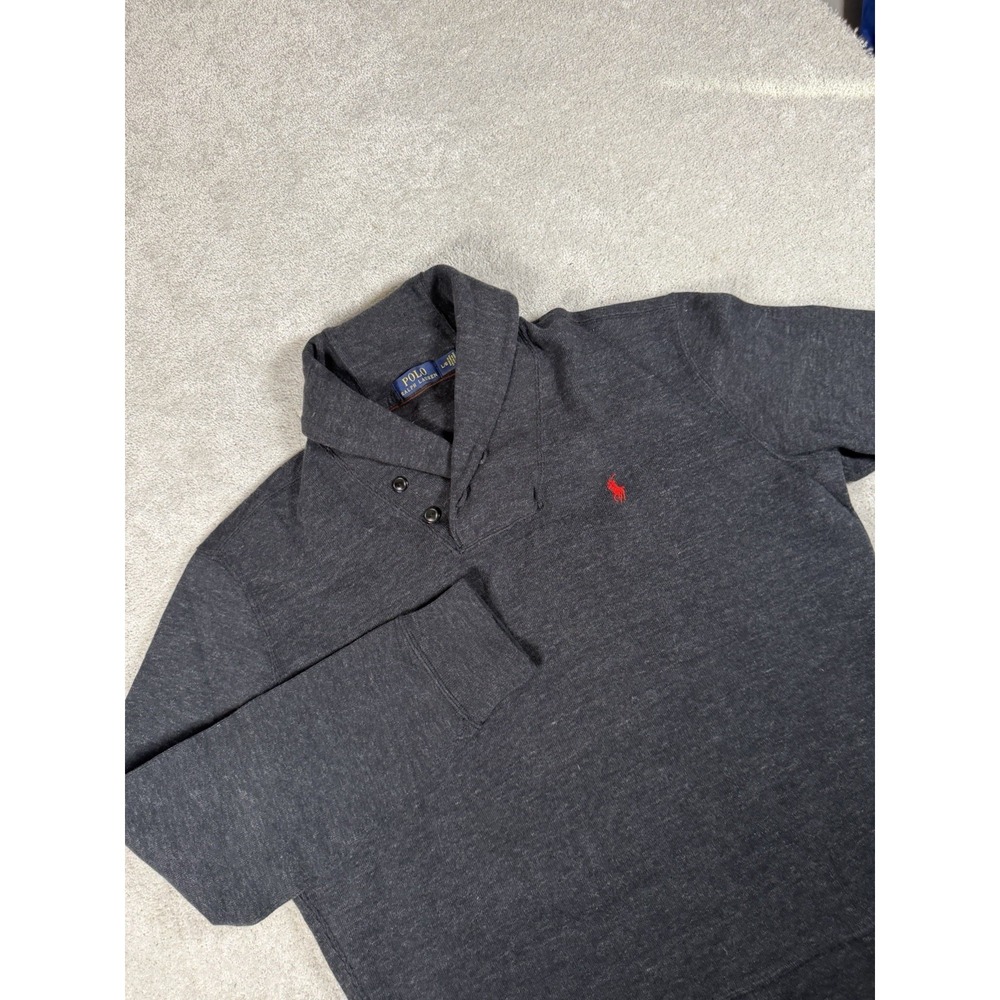 POLO RALPH LAUREN Charcoal Gray Shawl Collar Sweatshirt Men's Sz. L